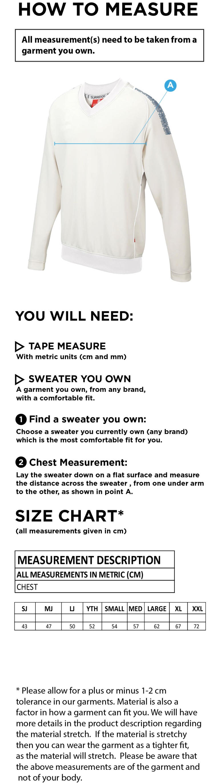 Taplow CC - Curve Long Sleeve Sweater - Size Guide