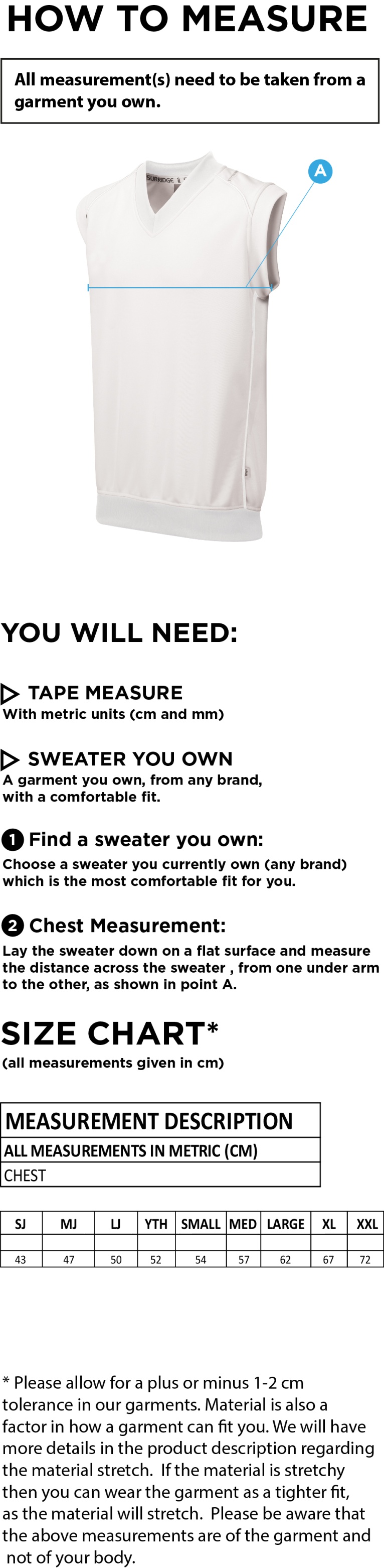Taplow CC - Curve Sleeveless Sweater - Size Guide