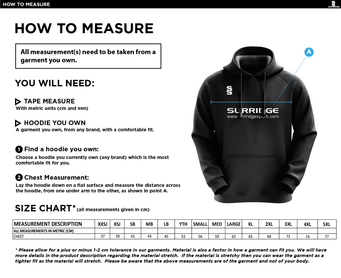 Taplow CC - Fuse Hoody - Size Guide