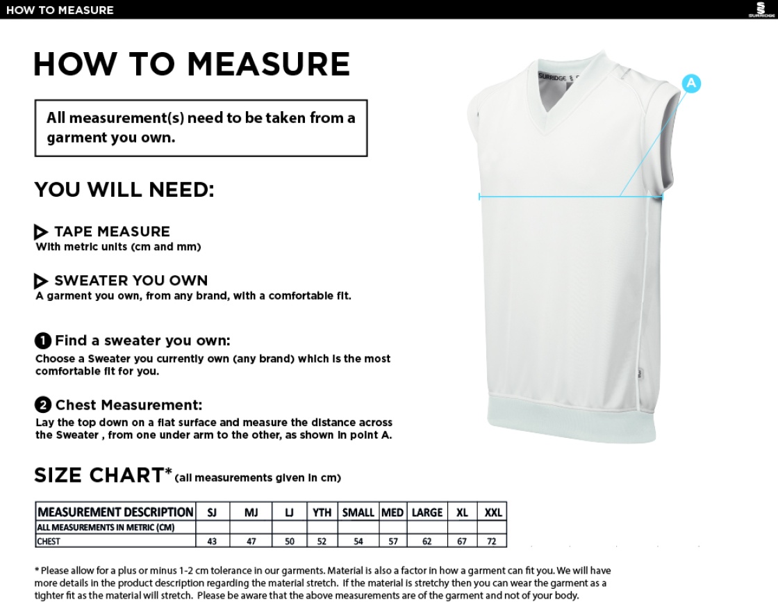 Taplow CC - Curve Sleeveless Sweater - Size Guide