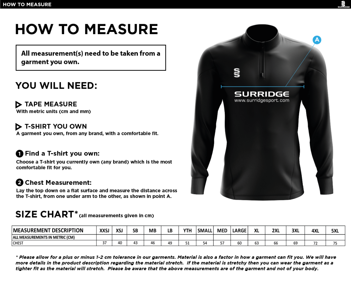 Taplow CC - Fuse Performance Top - Size Guide