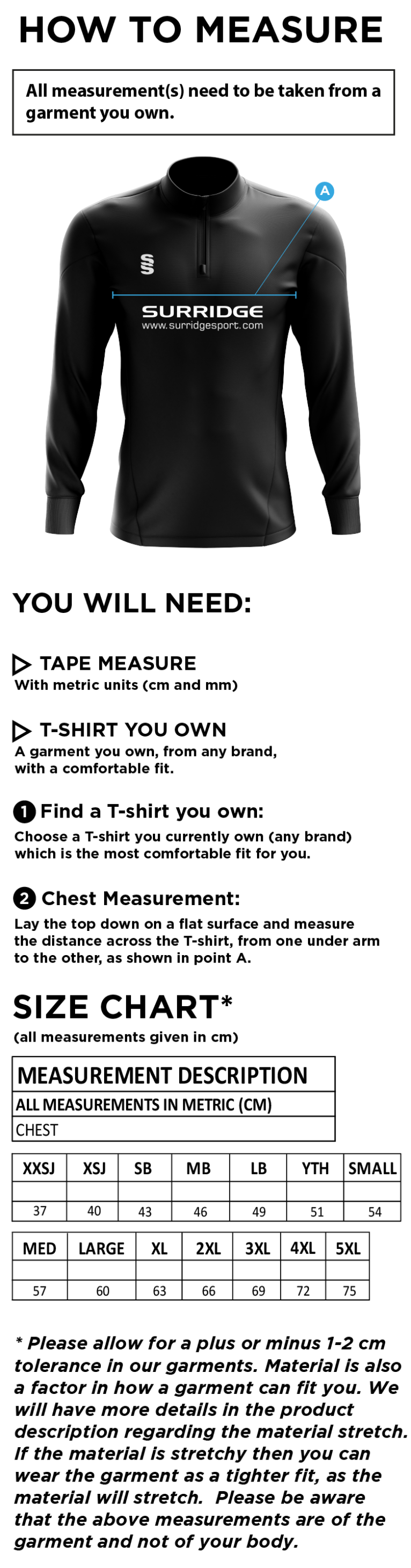 Taplow CC - Fuse Performance Top - Size Guide