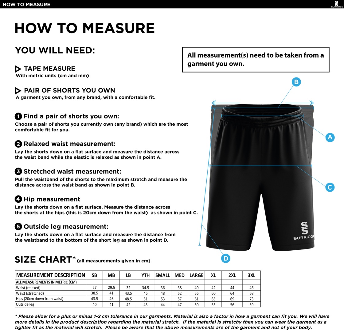 Taplow CC - Blade Training Shorts - Size Guide