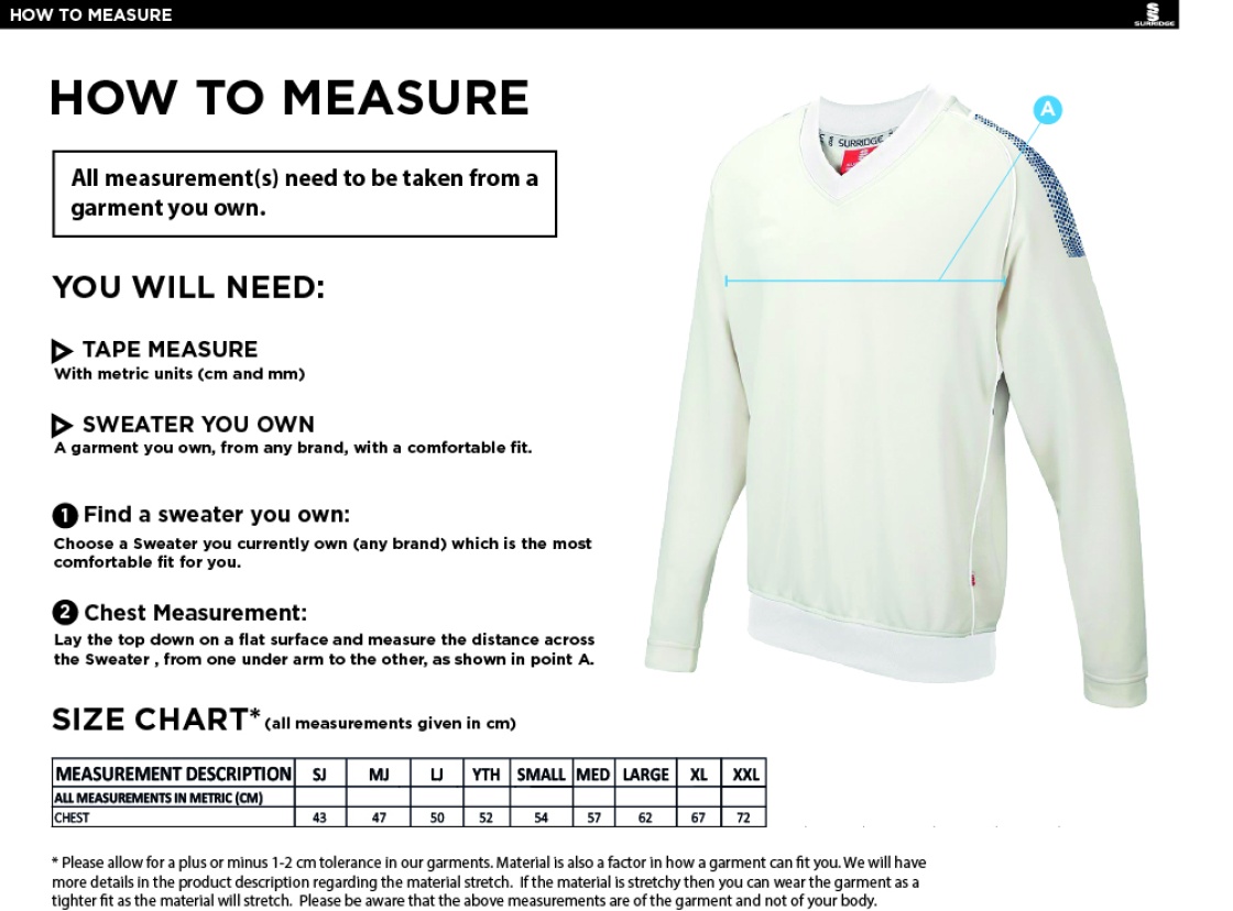 Taplow CC - Curve Long Sleeve Sweater - Size Guide